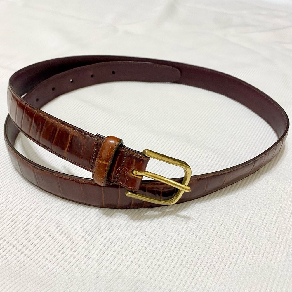 Brighton Vintage Dark Brown Embossed Leather Calfskin Belt